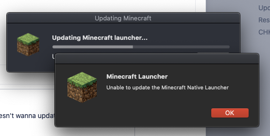 minecraft unable to update native launcher mac